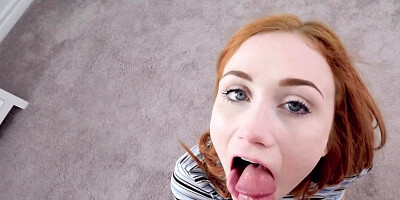 Pale-skinned redhead sucks and rides thick cock in POV video