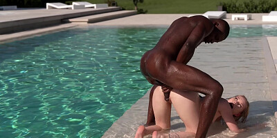 Mimi Cica swallows black cock and rides it by the pool