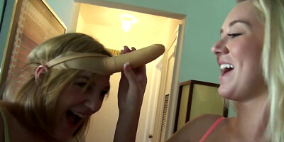 Three girls make a human centipede with dildos on their heads