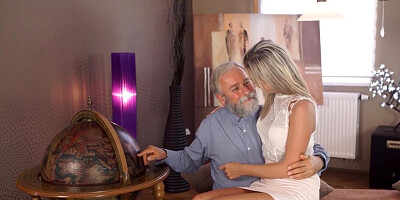 Grandpa with gray beard is having sex with a Czech chick