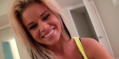 Smiling blonde babe with a big booty gets screwed