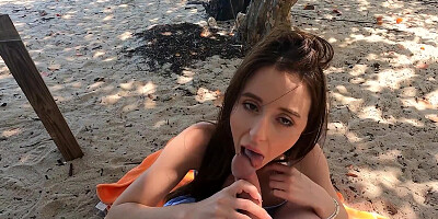Charly Summer sucks dick on the beach and gets fucked