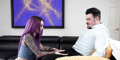 Awesome purple-haired chick Val Steele screwed by white penis