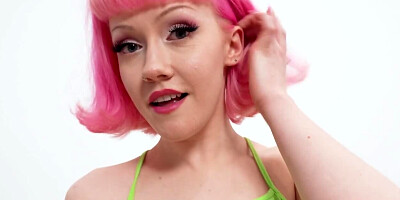 Sensual girl with pink wig agrees to suck her stepbrother