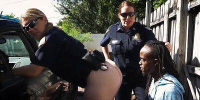 White pornstars in police uniform get fucked by black criminal