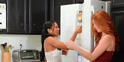Red-haired and Asian girlfriends use dildo to get off