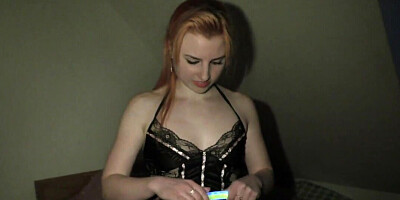 Ginger teen gal uses glow sticks and vibrator fir pussy