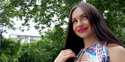 For cash Russian beauty sucks stranger's dick in forest