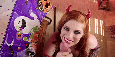 Redheaded housewife cheats on Halloween with a big cock
