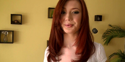 Foxy petite redhead in schoolgirl outfit first solo on camera