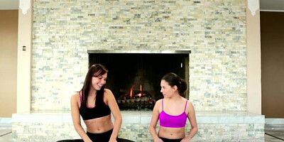 Beautiful brunette Aidra Fox and sexy Shyla Jennings in hot yoga lesson