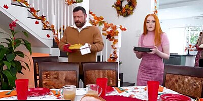 Redhead Step Sisters Arietta Adams & Cherry Fae Share Stud After Thanksgiving Lunch - FamilyStrokes
