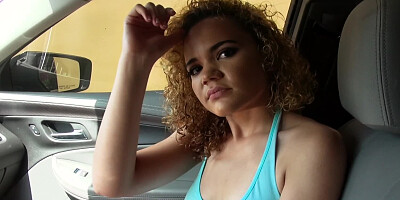 Curly-haired sexpot blows driver's dick in return for loan