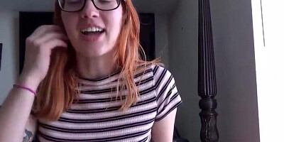 Nerdy ginger girl with glasses gets her hairy muff pumped deep and hard