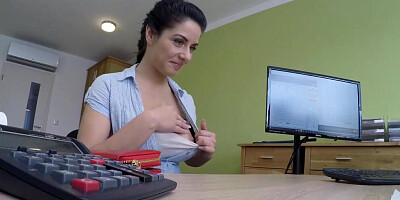 Busty secretary is filmed with a hidden cam while taking hard cock