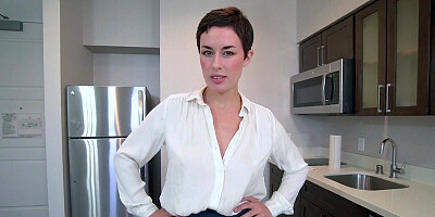 Short-haired real estate agent will gladly blow her client in order to seal the deal