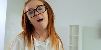 Nerdy ginger girl sucks a hard dick and rides a hard dick