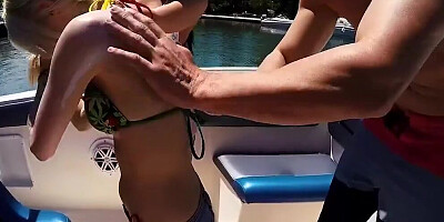 Smoking hot babes are sharing dude's hard prick on a yacht