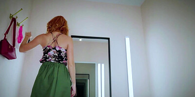 FITTING-ROOM Redhead slut Red Fox loves to use her huge toys