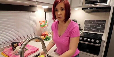 Redhead mom Jane Cane swallows a cock and gets fucked POV style