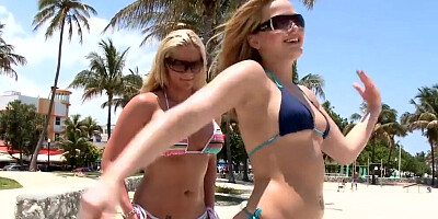 Two hot and curvy blonde chicks in bikinis were picked up for a vigorous foursome