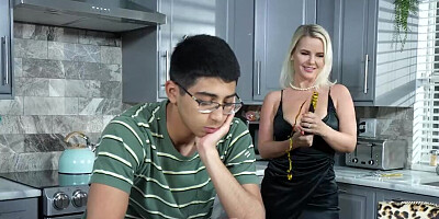 Busty MILF seduces nerdy stepson and gives him some bubble butt