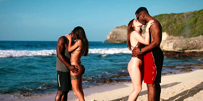 White teen chicks have wonderful interracial fun on their summer vacation
