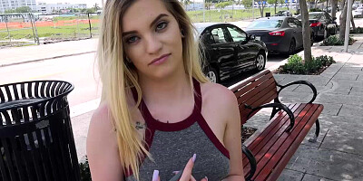 Blonde Crystal Young stripteases for a strangers fat cash