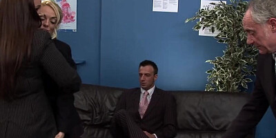 Two cock hungey babes are getting bonked inside the office