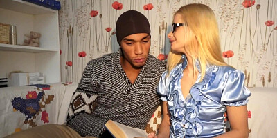 Blonde student knows black young man wants coition with her