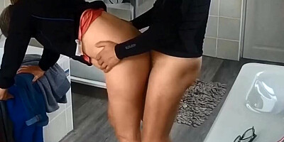 Chubby MILF bends down to take a cock from behind