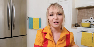 POV blonde doll adores being on her knees and giving blowjobs