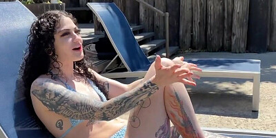 Curly tattooed slut Lydia Black gets her throat fucked deep