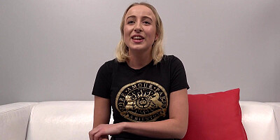 Casting couch is hosting a blonde lady who will have to show her blowjob skills