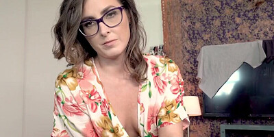 Nerdy MILF Helena Price blows her stepson and rides his pecker