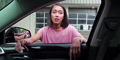 Hitchhiker Aria Skye hot backseat fuck getting her young asian boy a good dick fucking